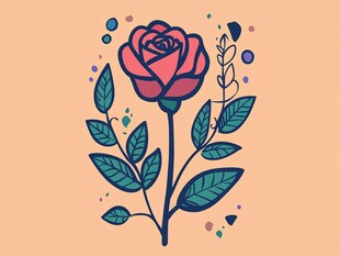 手绘粉色玫瑰插画