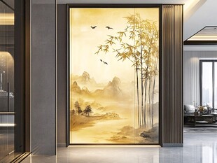 中式玄关竹景山水装饰画