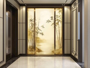 中式电梯厅竹景艺术背景墙