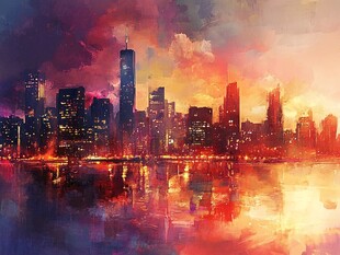 梦幻城市黄昏天际线美景