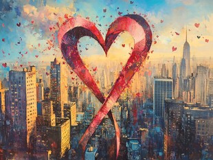 城市上空的心形浪漫景象