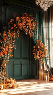 浪漫橙花拱门装点室内空间