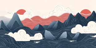 水墨山川间的红日云海