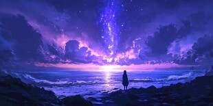海边独影下的梦幻星空