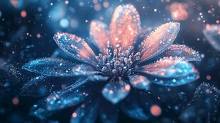 梦幻蓝粉花朵与晶莹水滴