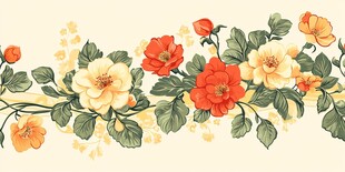 花卉边框图案 复古风插画