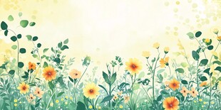 春日烂漫花草风景插画