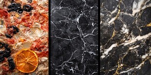 美味披萨与大理石纹理组合