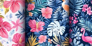 热带花卉火烈鸟图案集合