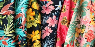 多彩热带花卉印花布料