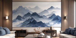 中式客厅的山水艺术壁画
