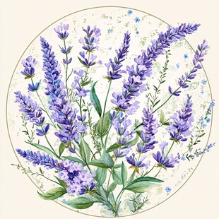 手绘薰衣草花卉插画作品