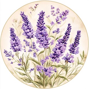 圆形薰衣草花卉装饰图案
