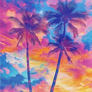 梦幻晚霞中的棕榈树