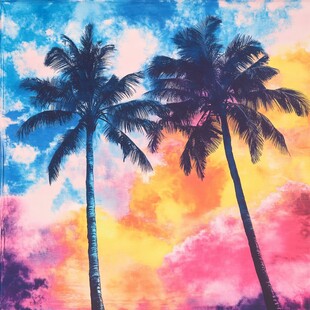 梦幻双椰树的绚丽天空