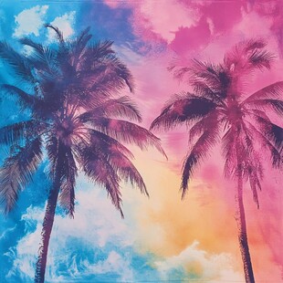 梦幻双椰树与绚丽天空