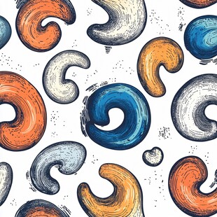 手绘多彩弧形图案无缝背景