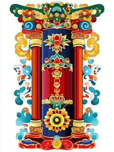 中式传统彩绘立柱图案