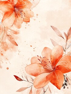 橙色花卉水彩风浪漫插画