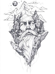 老人与自然奇幻融合画面