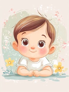 可爱萌娃趴地微笑画面