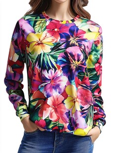 缤纷花卉印花长袖上衣