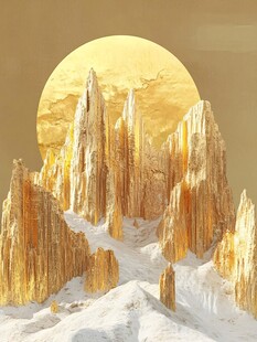 金色山峦映于巨月之下