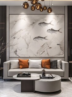 现代客厅 大理石墙与简约沙发