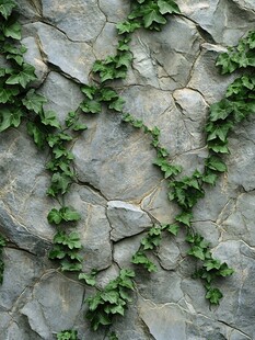 石墙上蔓延的翠绿常春藤