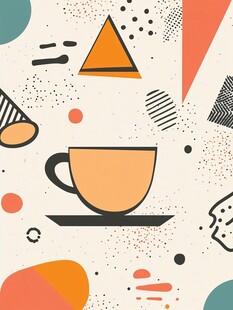 几何图案中的温馨咖啡杯