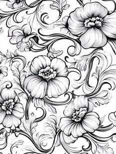 黑白花卉复古风无缝图案