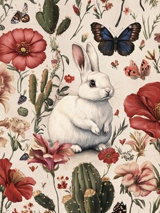 兔子置身繁花蝴蝶间