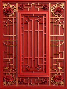 中式红金雕花门窗装饰