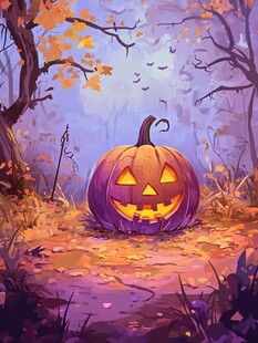 神秘秋景中的发光南瓜灯