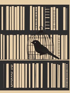 笼中鸟于书墙间的孤寂