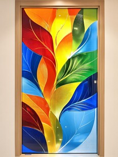 彩色树叶图案艺术玻璃门
