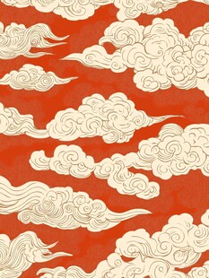 中式红底祥云传统图案