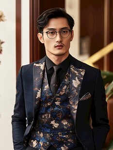 儒雅绅士身着精致花纹西装