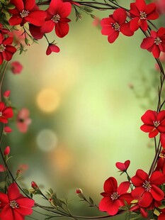 红花朵朵组成梦幻花框