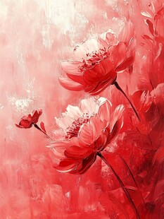 红色花卉油画艺术作品