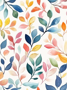 多彩水彩叶子花卉图案