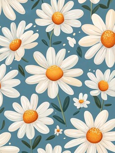 蓝色背景小雏菊花卉图案