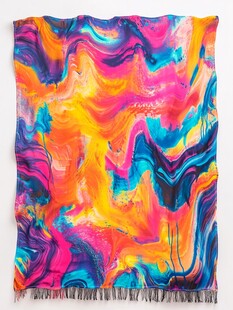 多彩抽象图案流苏装饰围巾