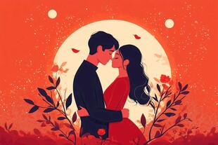 月下情侣浪漫相拥