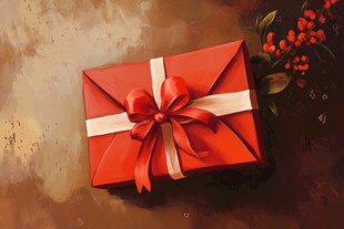 红色精美礼盒配娇艳花束