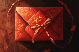 红色系精美信封与小物件