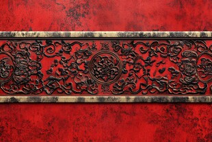 中式红底雕花装饰条