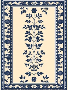蓝白花卉图案地毯设计图