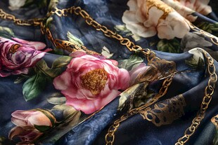 印花丝巾与金色链条装饰