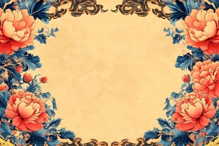 中式牡丹花纹复古边框背景